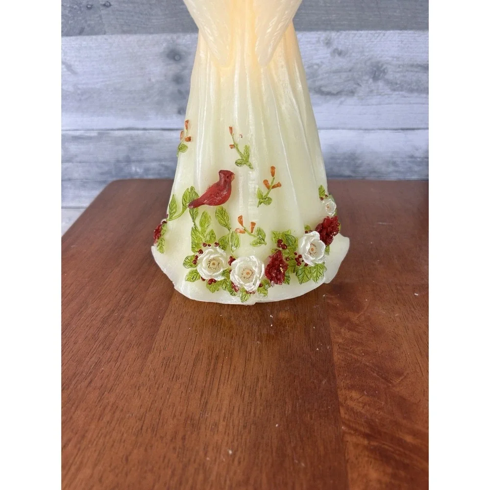 Wax Lighted Angel With Cardinals And Flowers 11